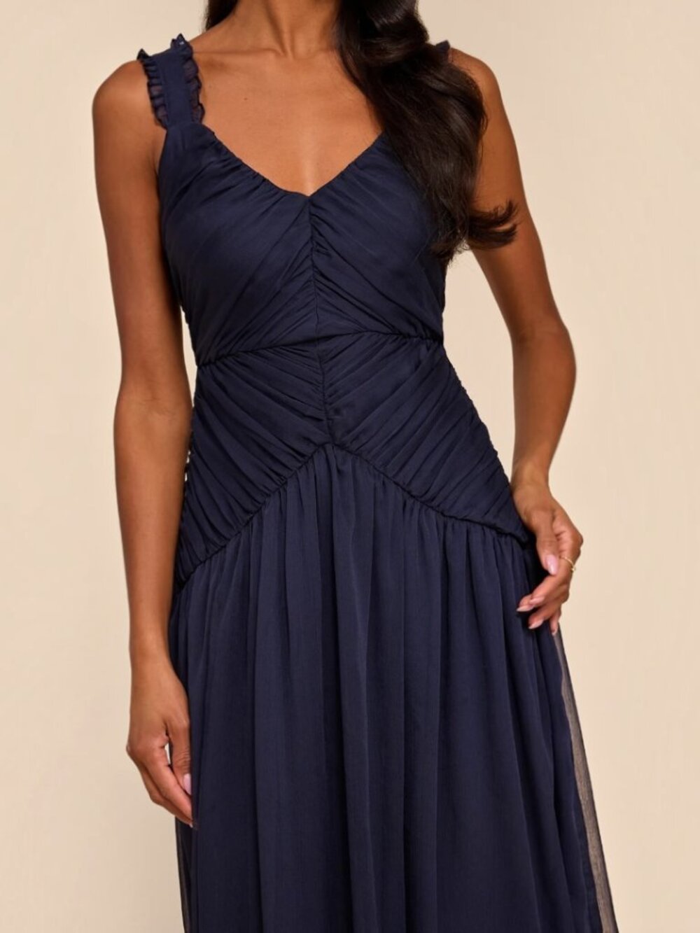 Lulus Laufey Navy Blue Pleated Drop Waist Midi Dress NWT - Picture 5 of 10